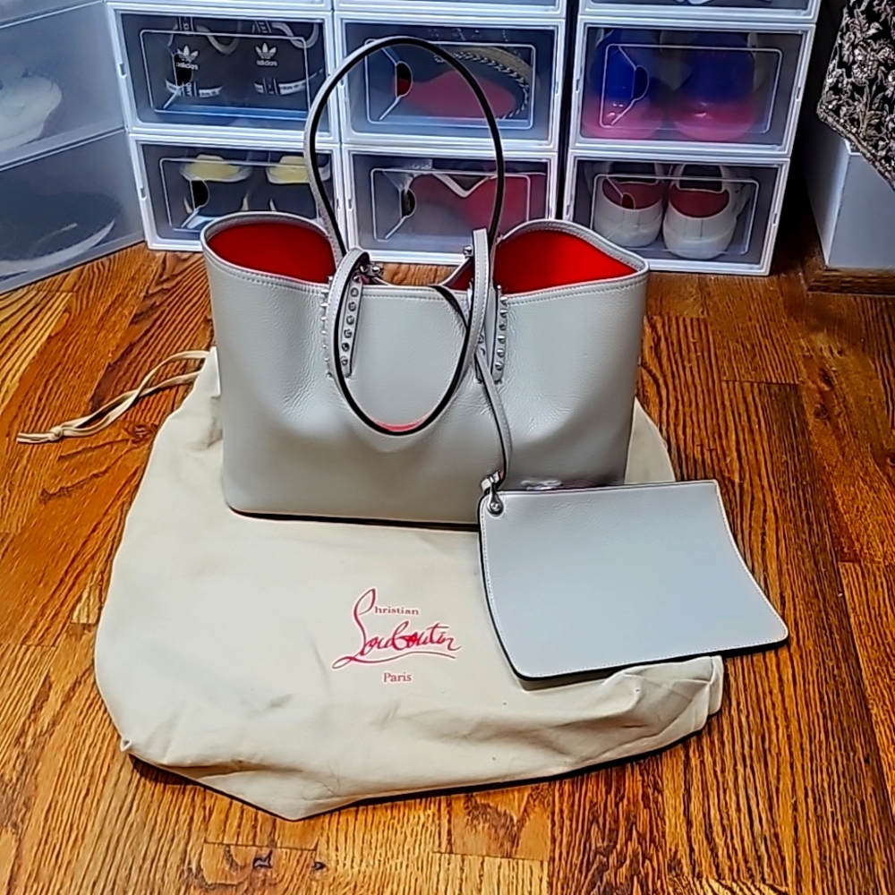Christian Louboutin Cabata East West Tote Leather Bag " Grey "